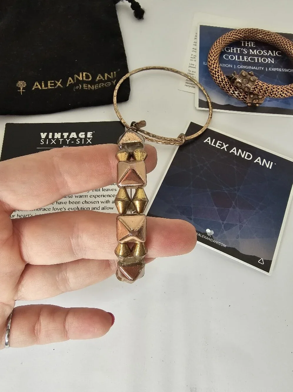 Auth Alex and Ani Rose Gold Tone Set Of 3 Bangle Bracelets Vintage Collection